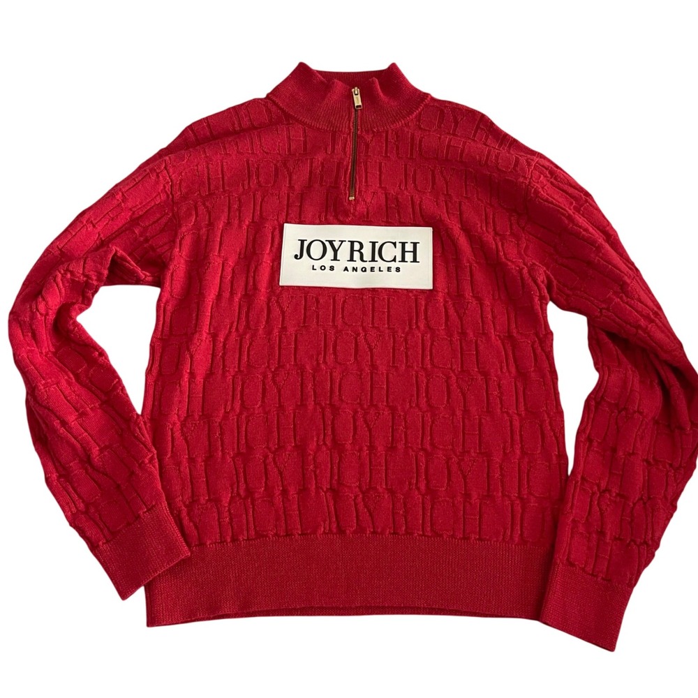Joyrich‎ Los Angeles Red Logo Quarter Zip Sweater L Raised Text Streetwear Y2K